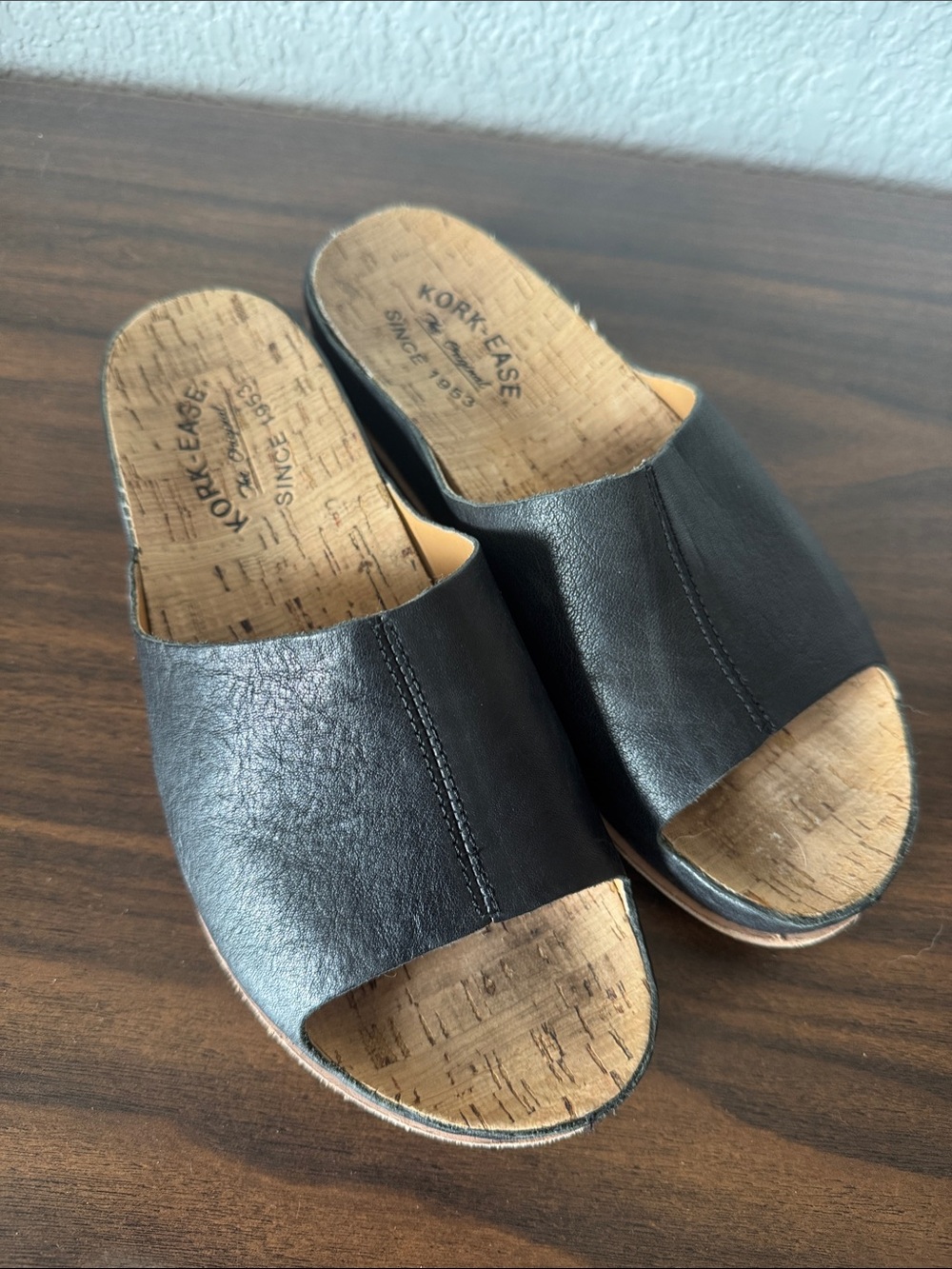 Kork-Ease Black Leather Cork Slide Sandals